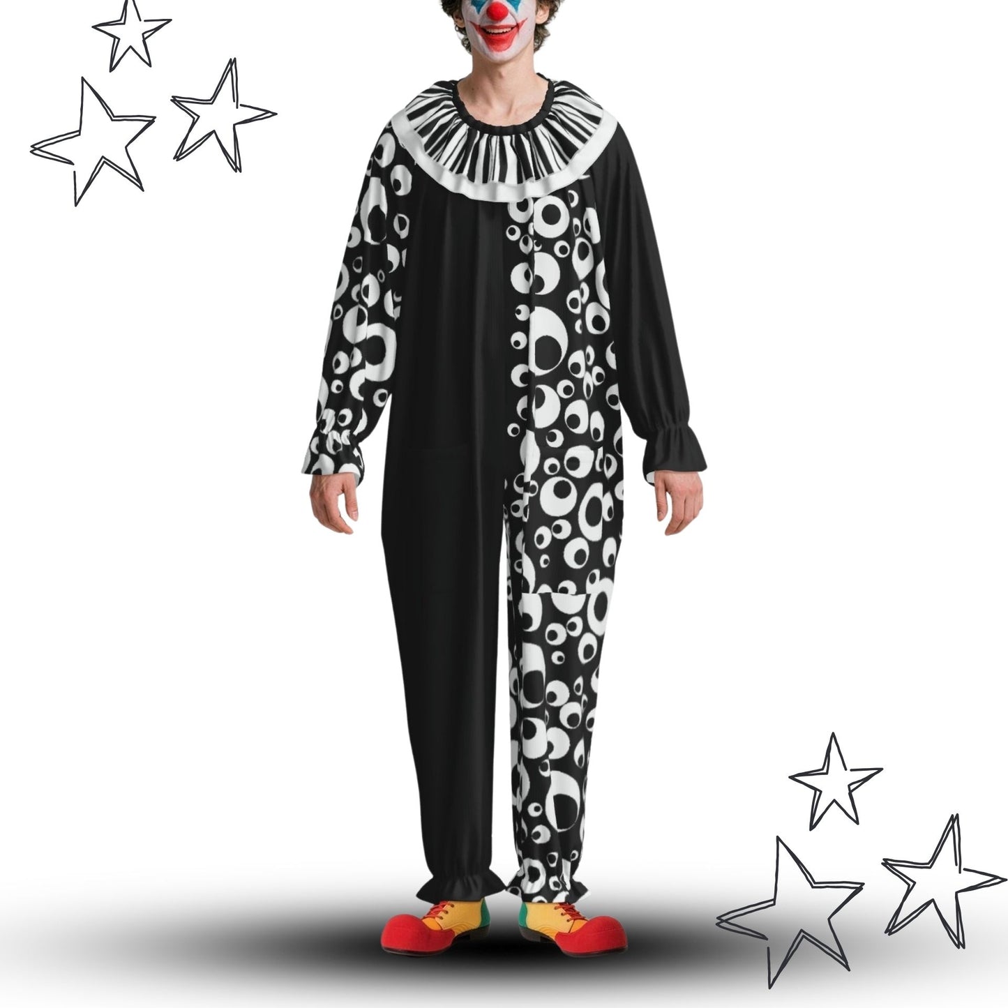 Googly Eye Black White Clown Suit w Collar