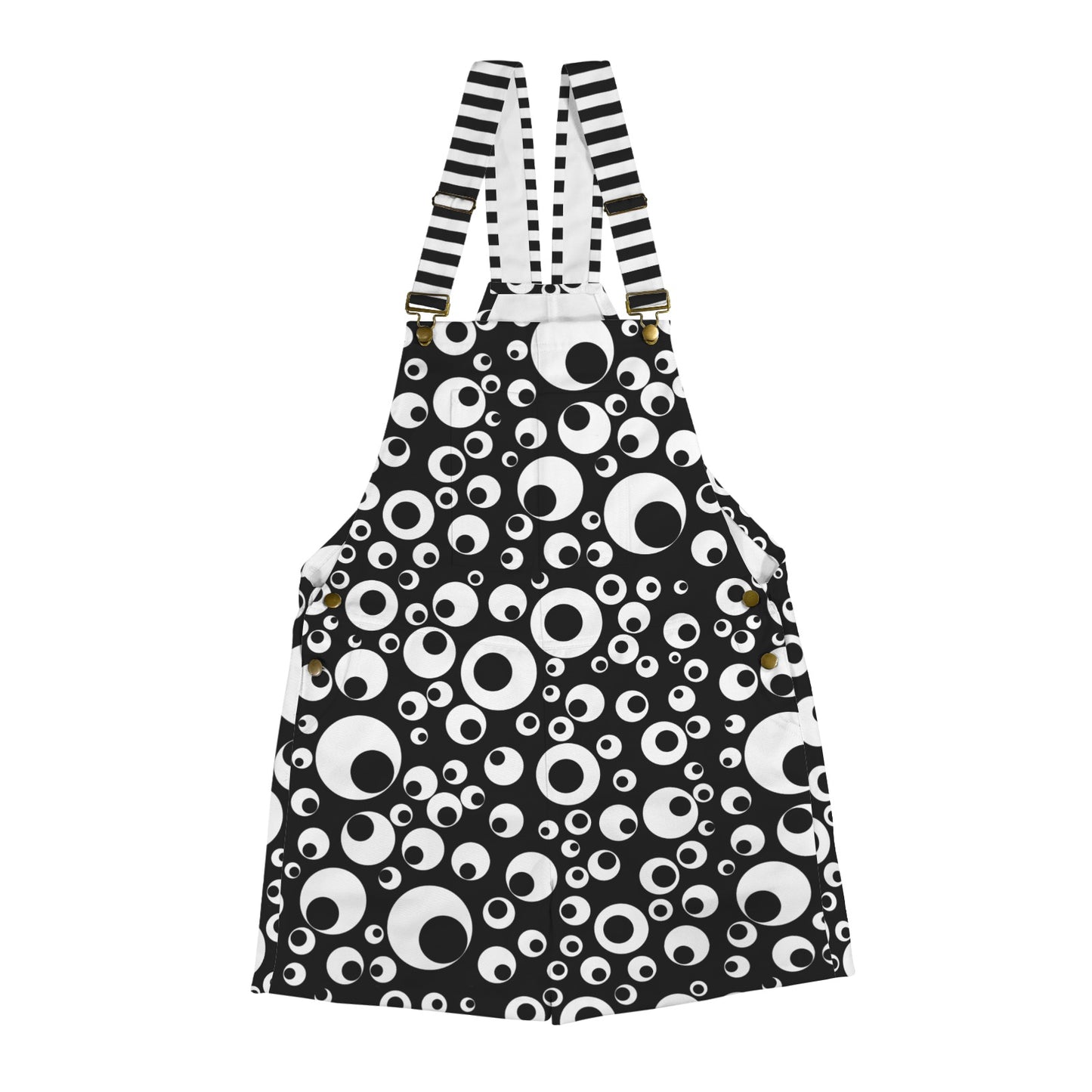 Googly Eye Shortie Overalls  laid flat