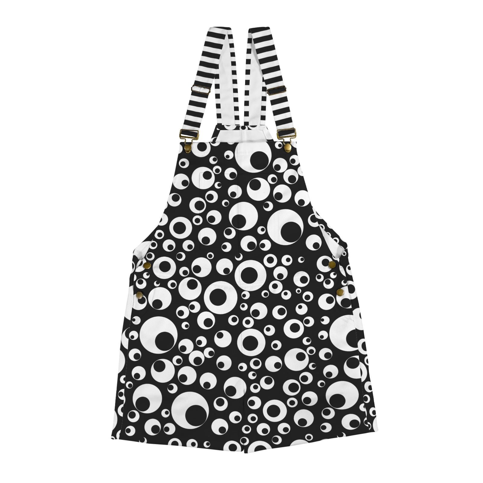 Googly Eye Shortie Overalls  laid flat