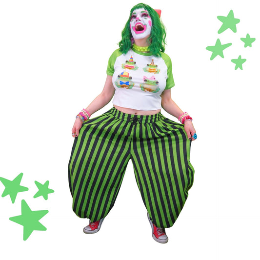 Green Frog Stripe Clown Pants