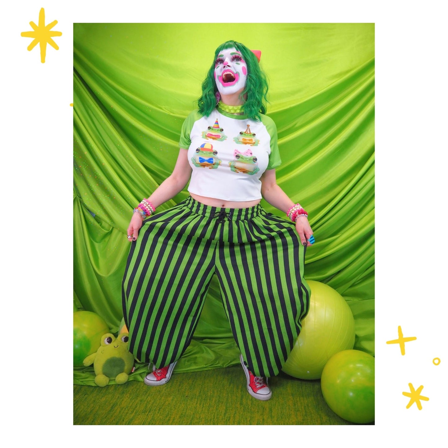 Green Frog Stripe Clown Pants