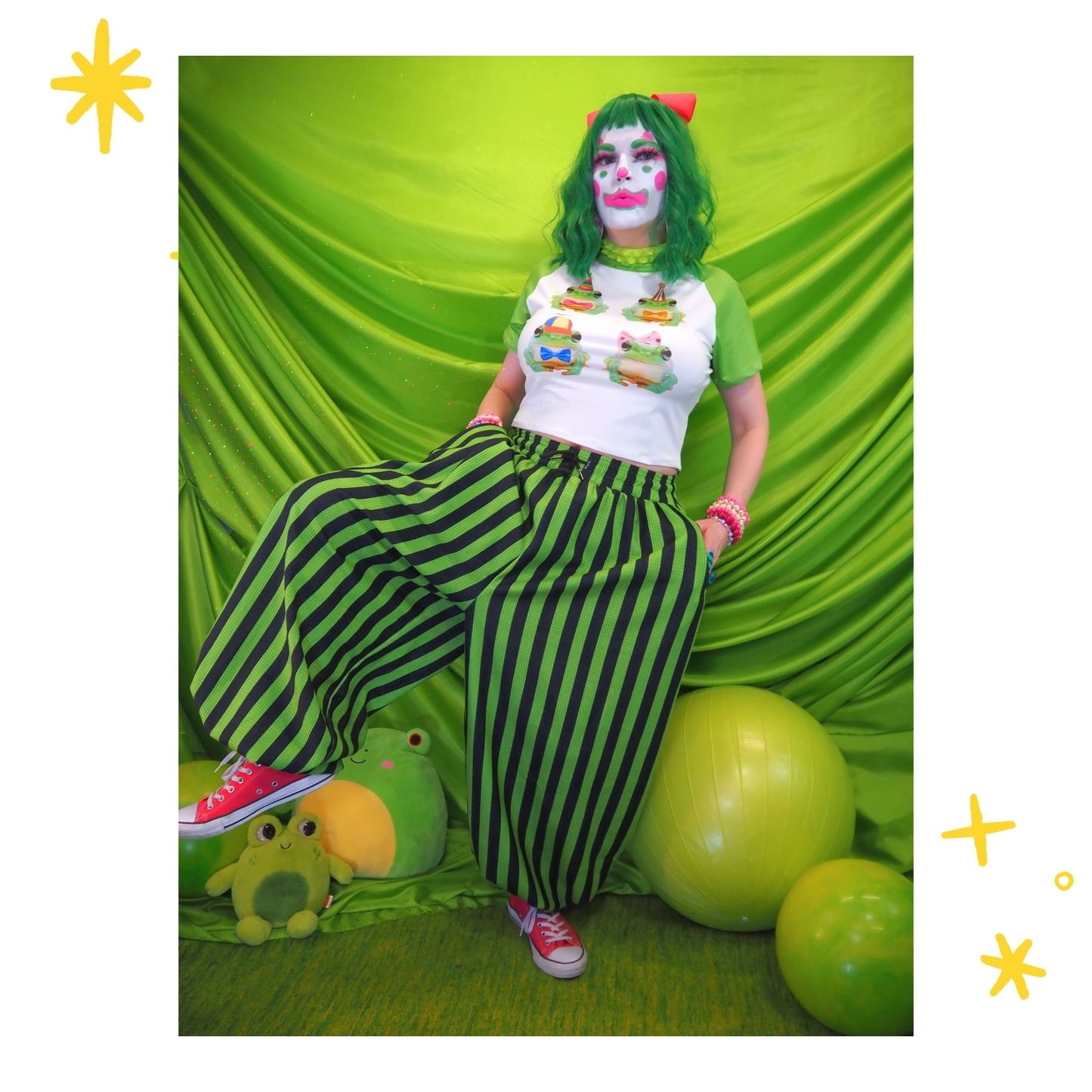 Green Frog Stripe Clown Pants