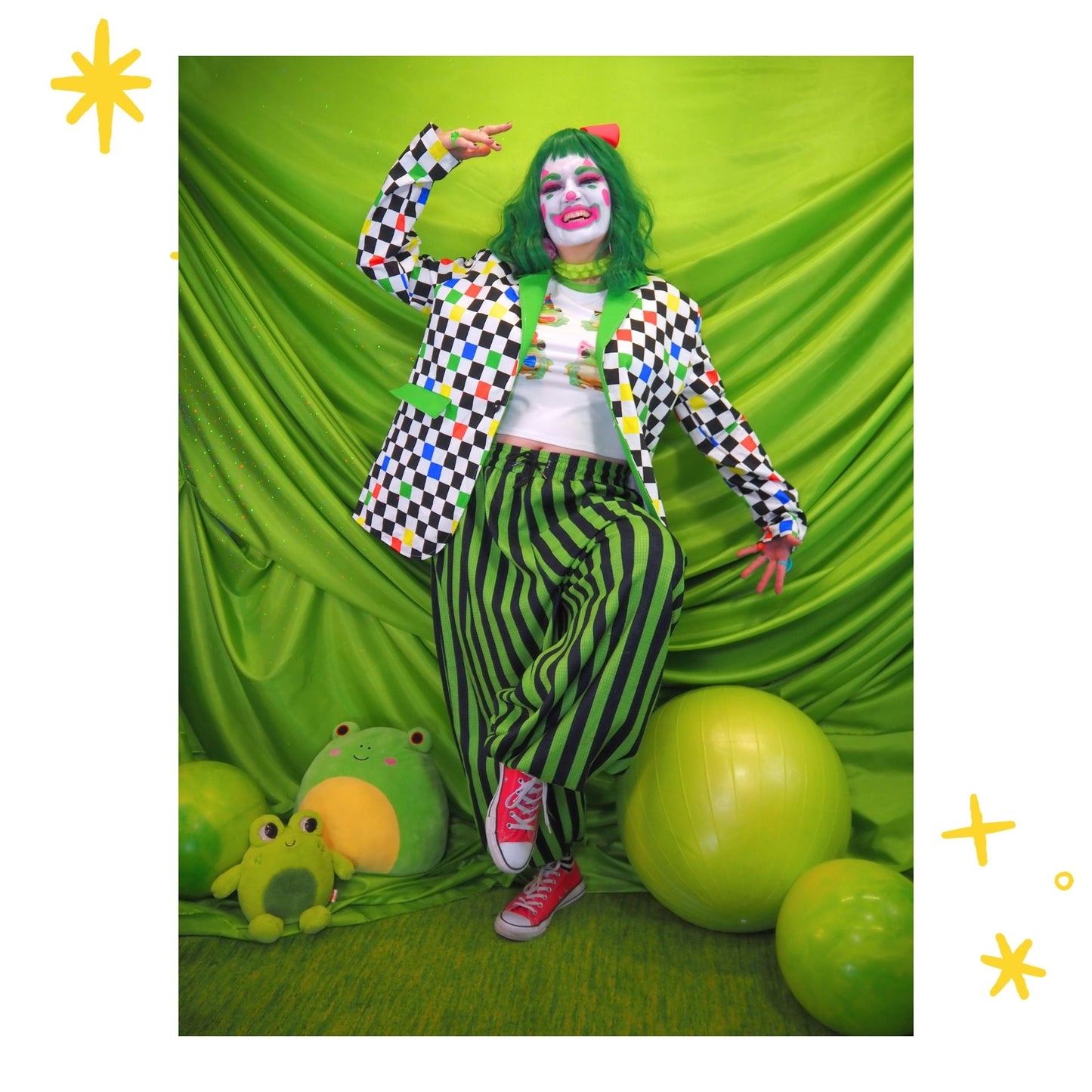 Green Frog Stripe Clown Pants