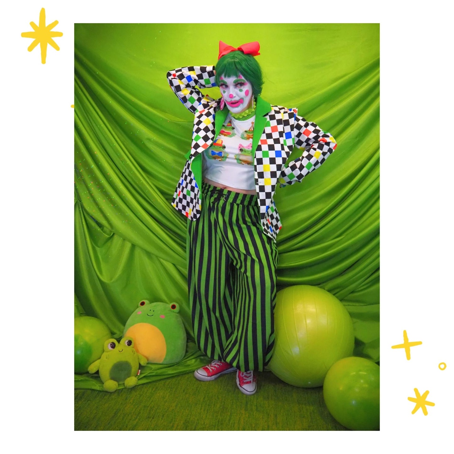 Green Frog Stripe Clown Pants