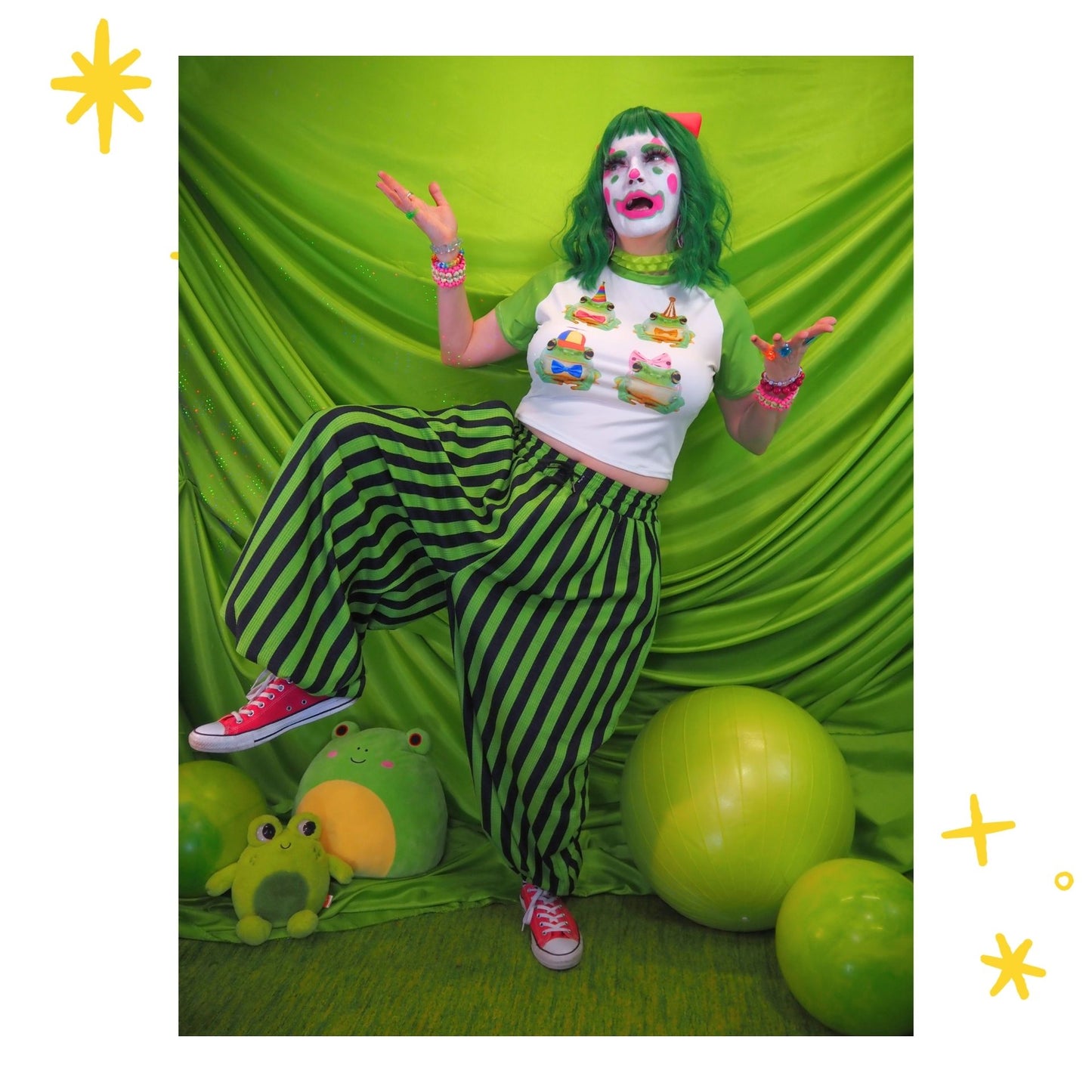 Green Frog Stripe Clown Pants