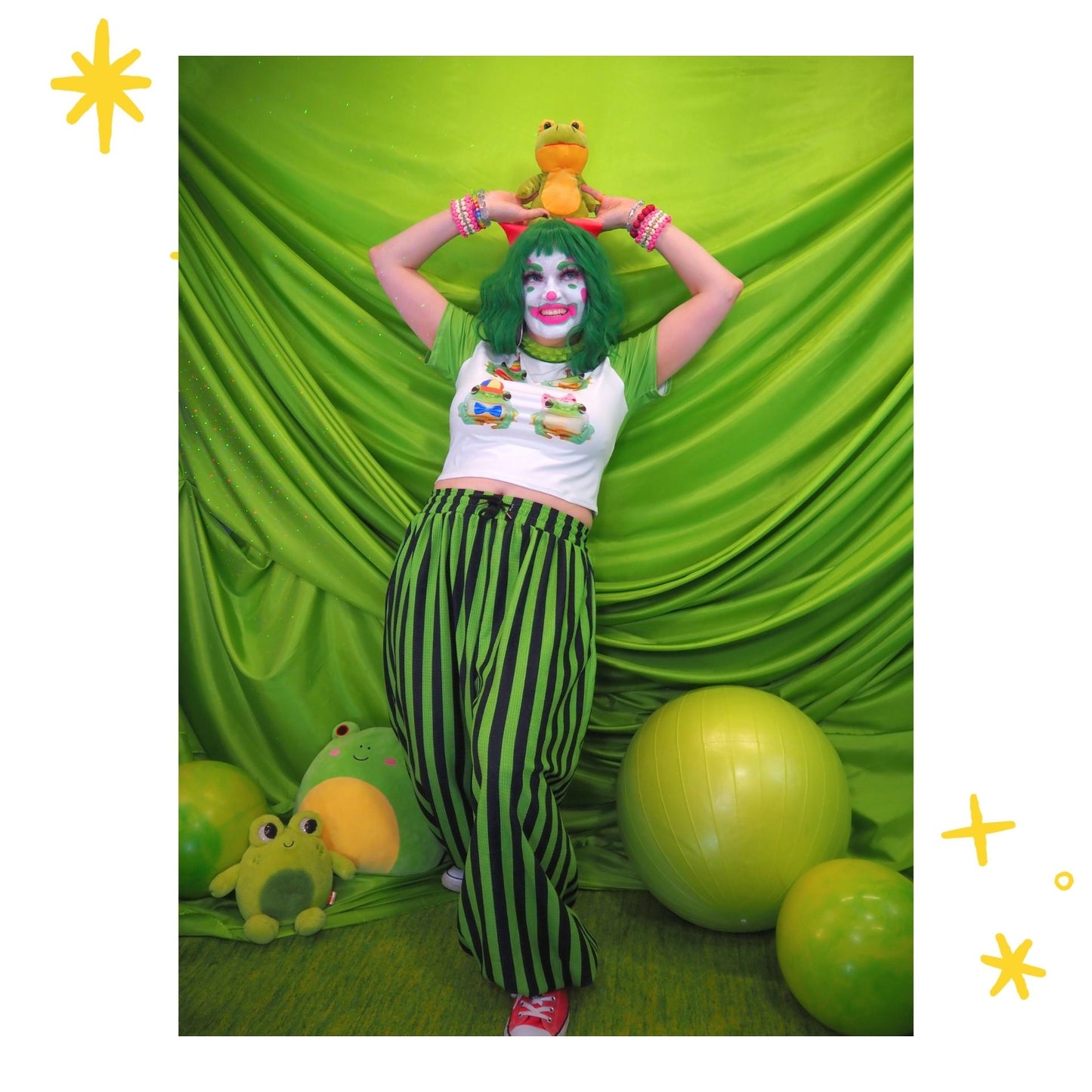 Green Frog Stripe Clown Pants
