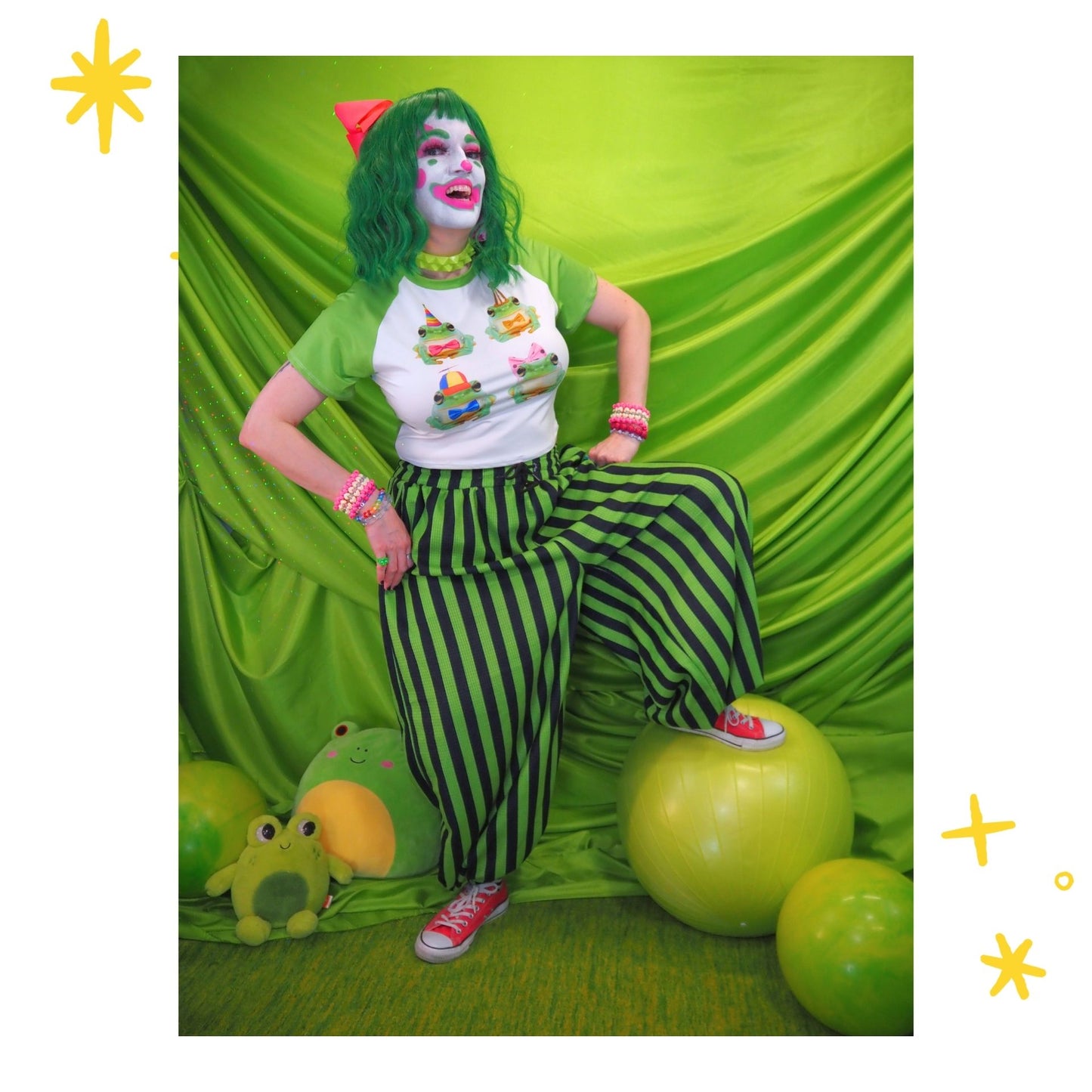 Green Frog Stripe Clown Pants