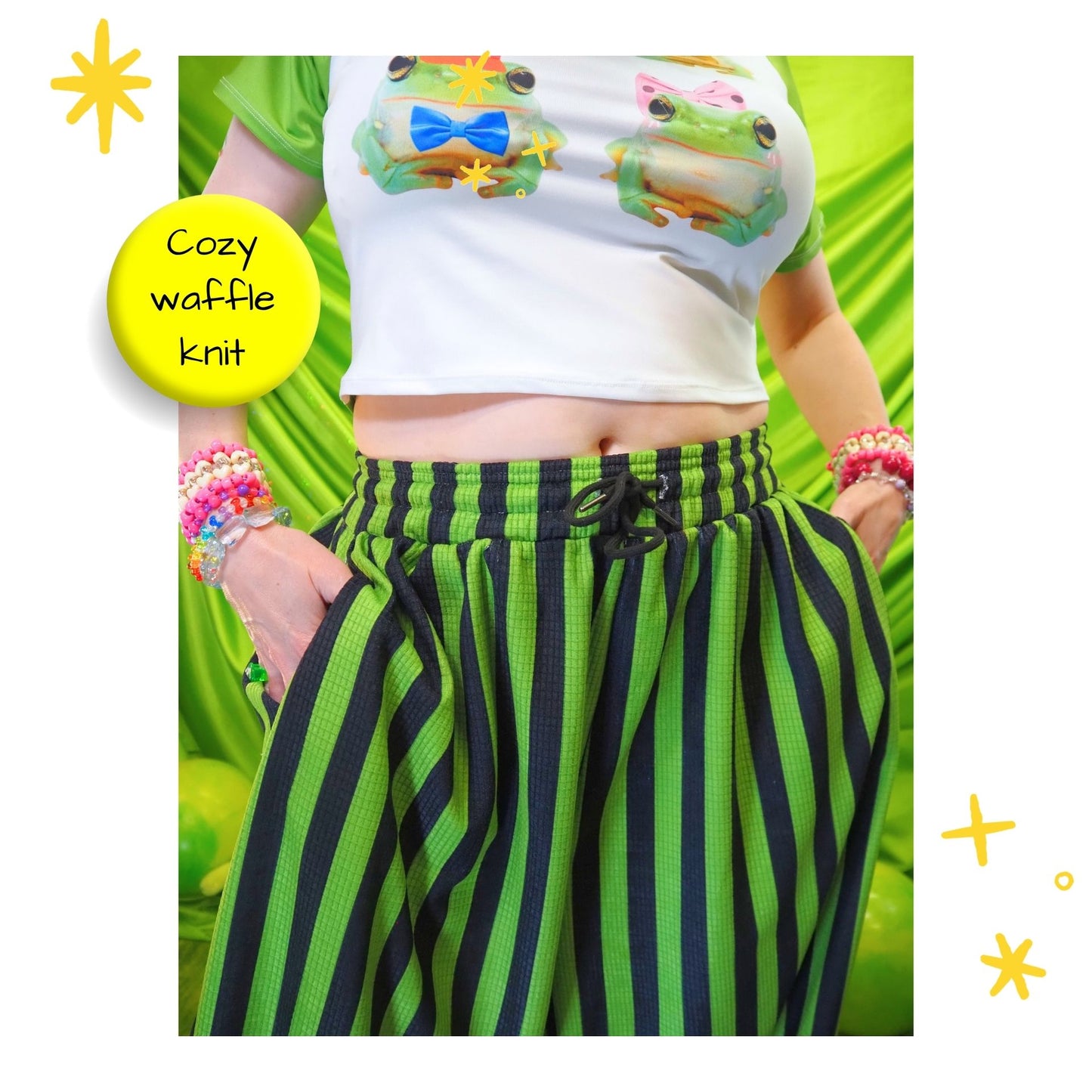 Green Frog Stripe Clown Pants