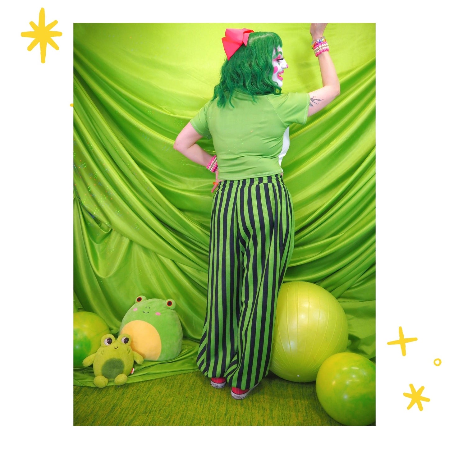 Green Frog Stripe Clown Pants