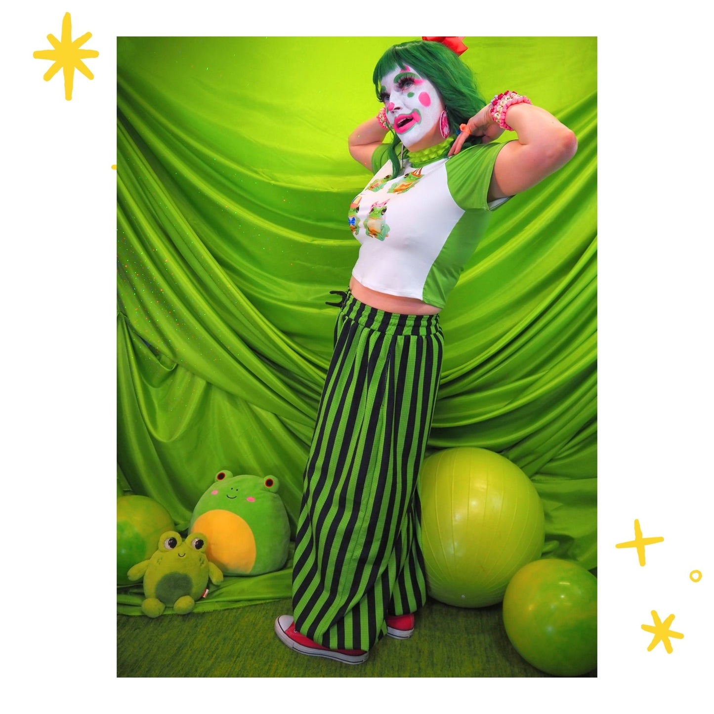 Green Frog Stripe Clown Pants