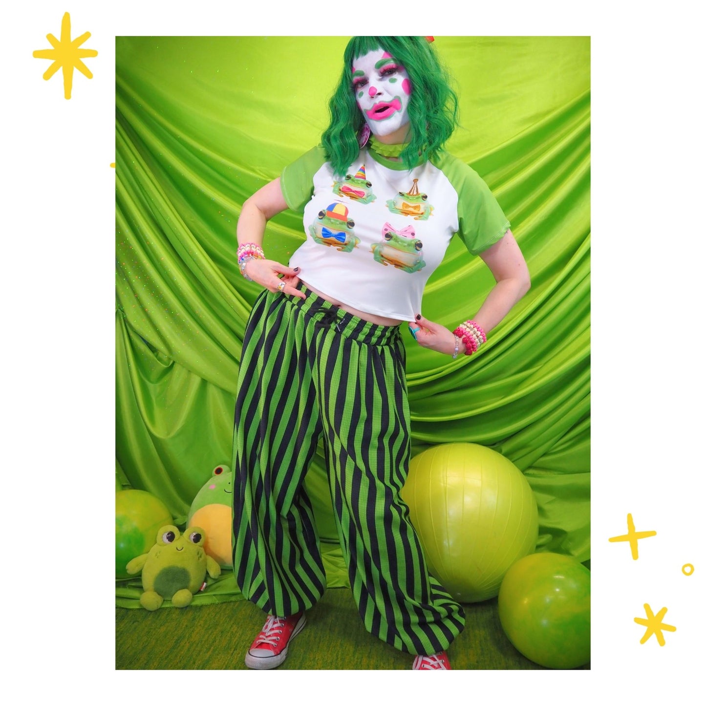 Green Frog Stripe Clown Pants