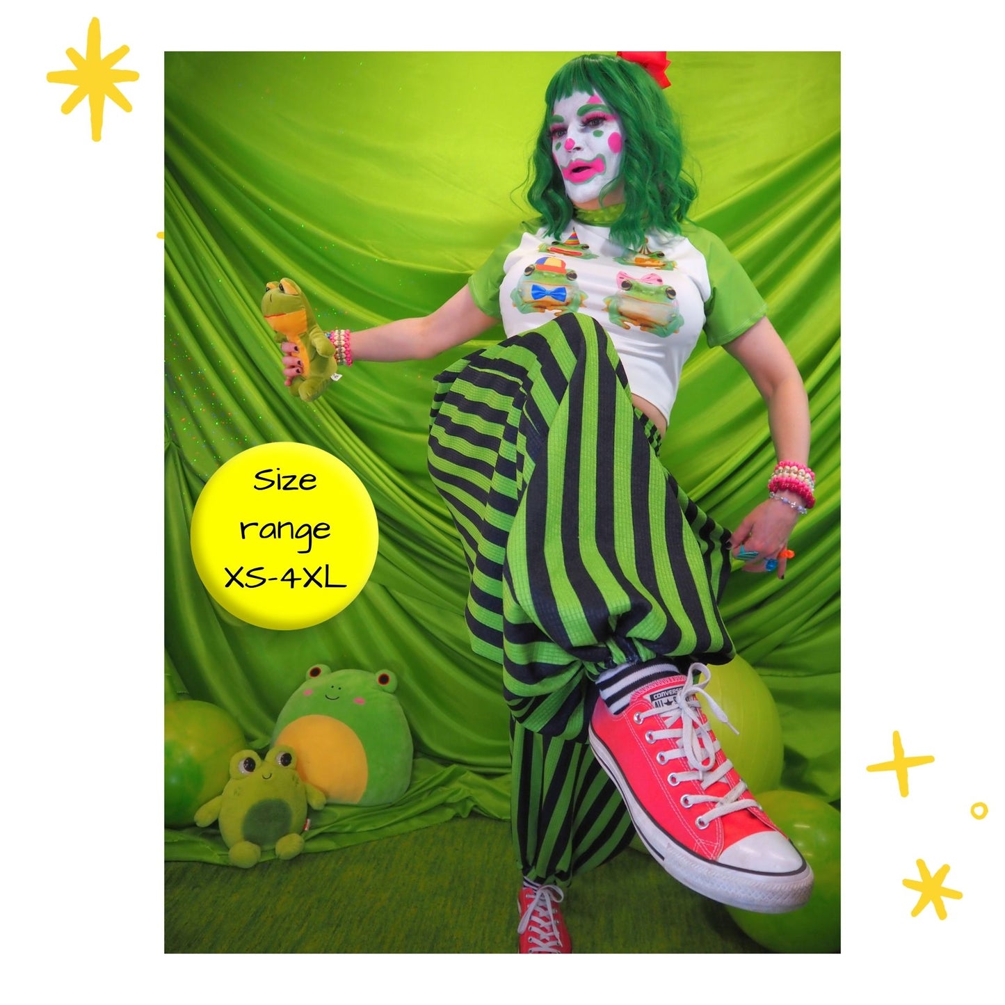 Green Frog Stripe Clown Pants