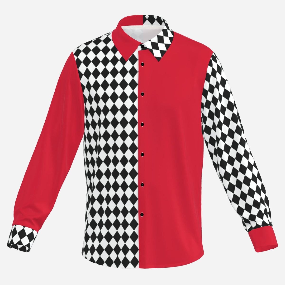 Poker Joker Red BW Harlequin Herren Satinhemd