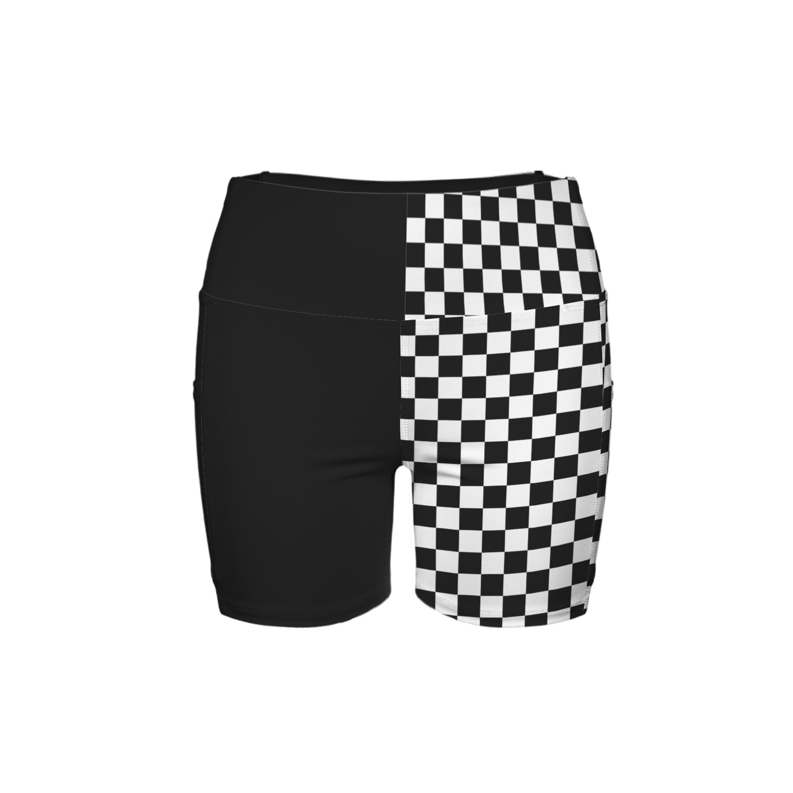 Black and checkered shorts on a white background