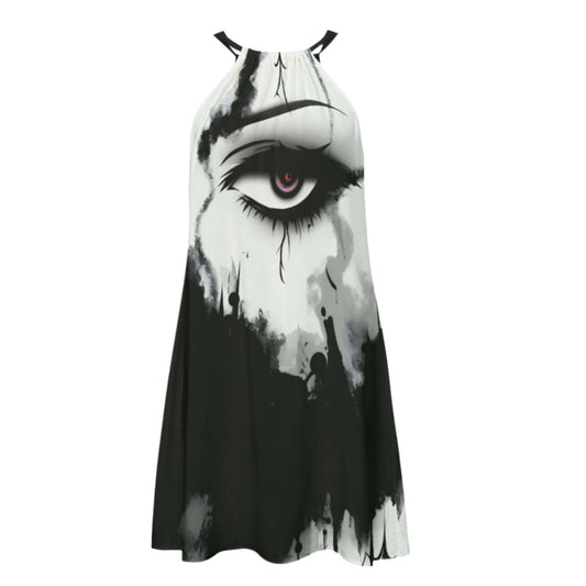 Haunted Eyes Dress Gothic Halter | Breezy Rayon Fabric Perfect for Gothic Summer Attire