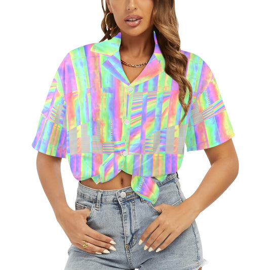 Holo Glitch Button Up Blouse