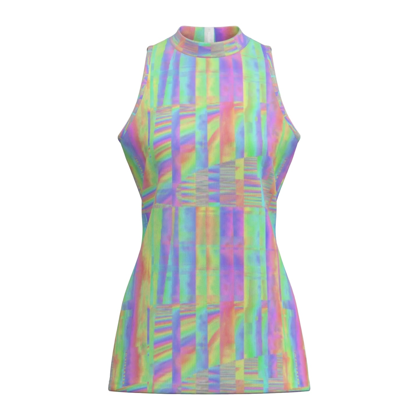 Holo Glitch Rainbow Mockneck Tank Top