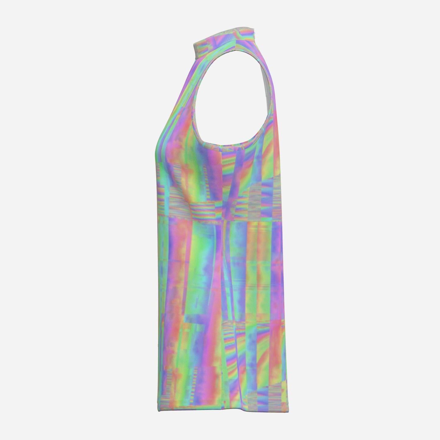 Holo Glitch Rainbow Mockneck Tank Top