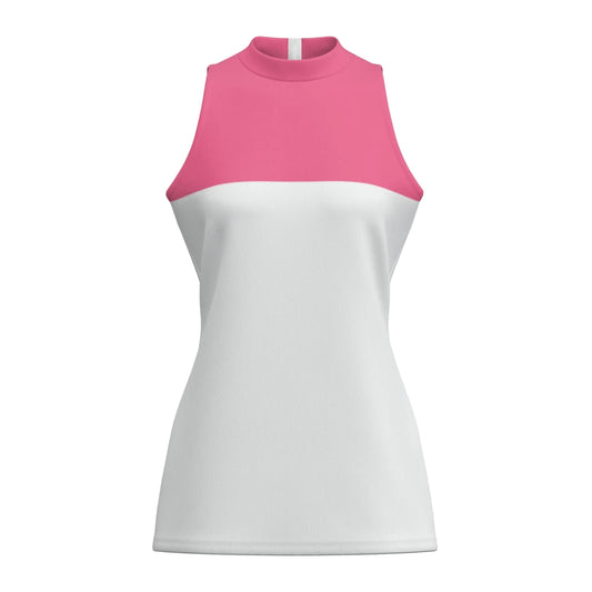 Hot Pink White Colorblock Mockneck Tank Top