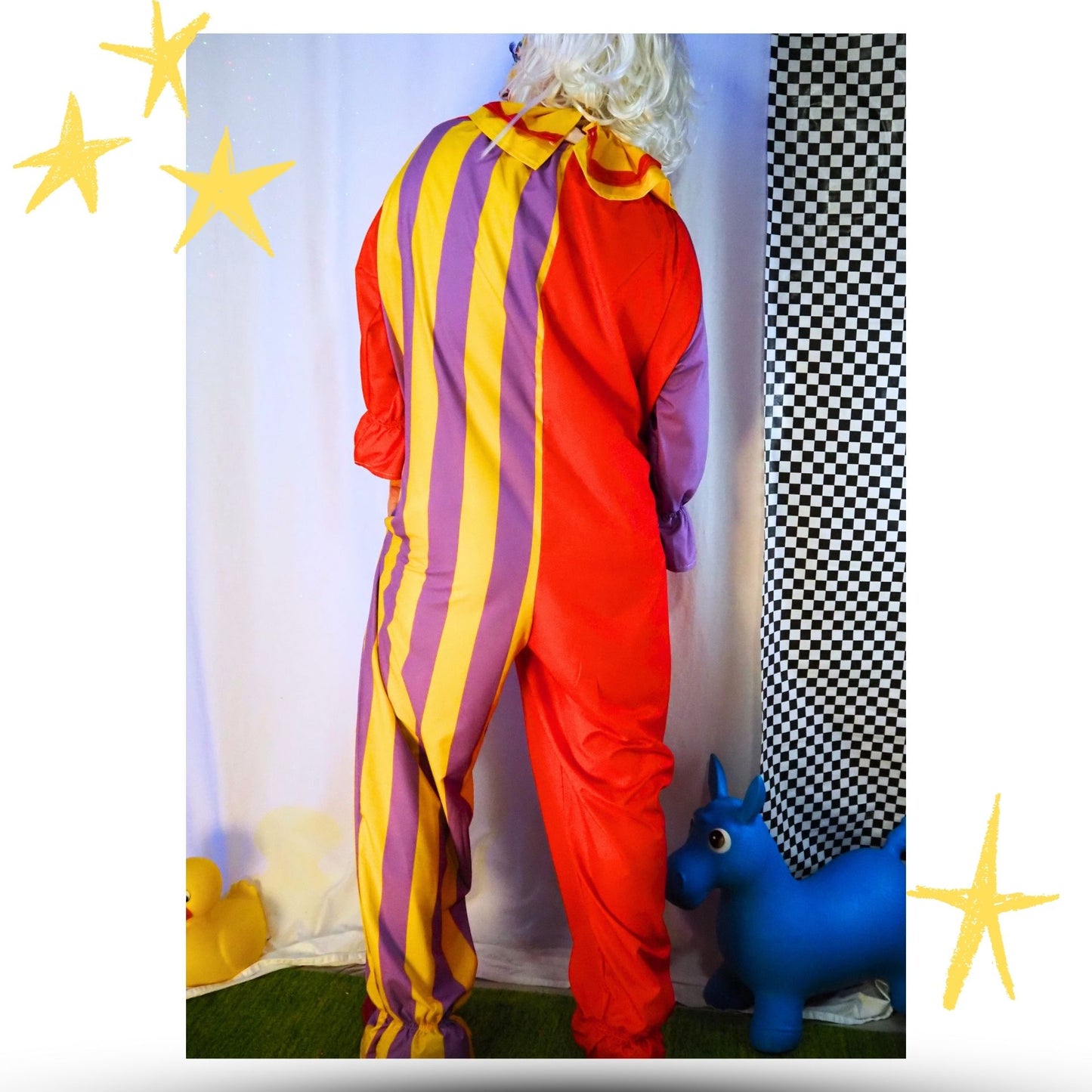 Circus Coveralls Humorous Jester Clown Suit w Ruffle Collar