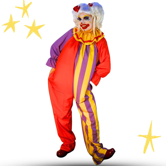 Circus Coveralls Humorous Jester Clown Suit w Ruffle Collar