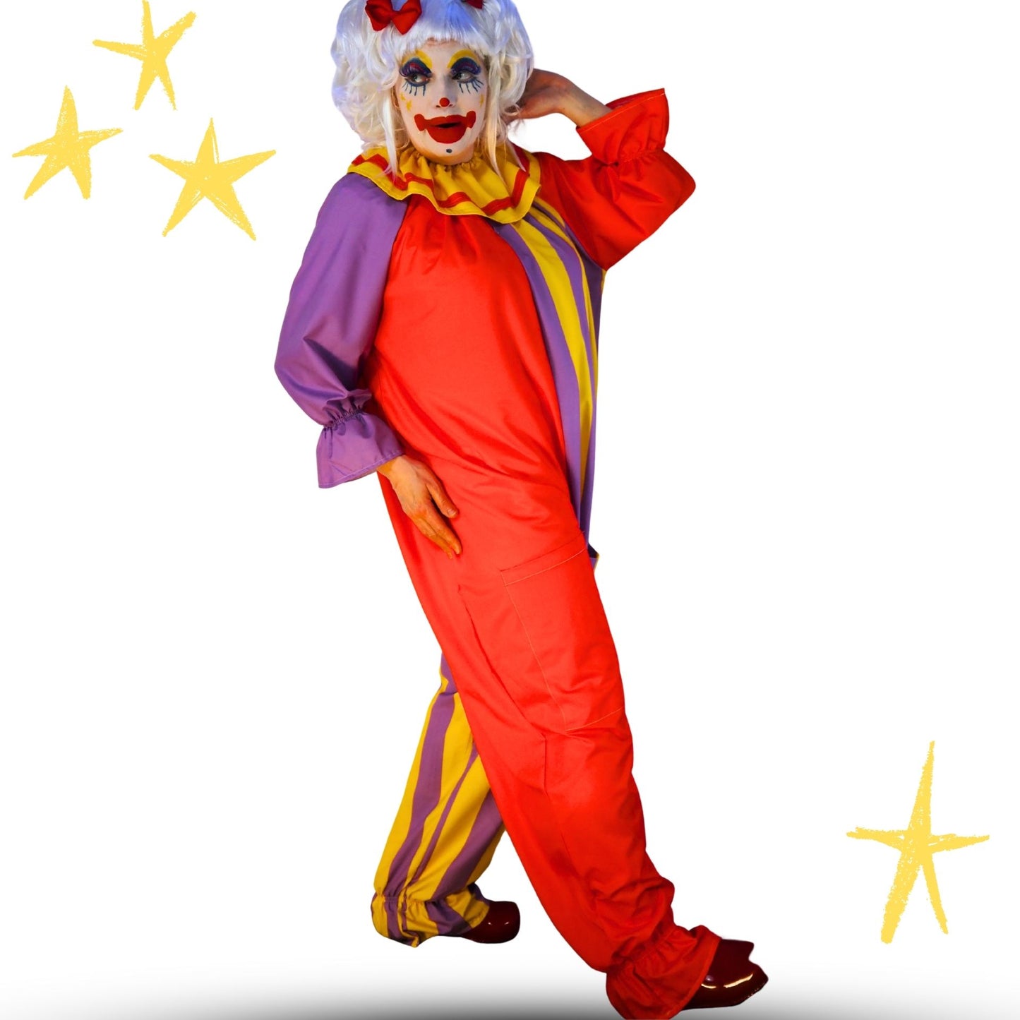 Circus Coveralls Humorous Jester Clown Suit w Ruffle Collar