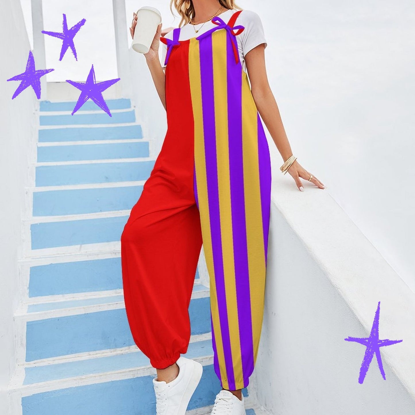 Humorous Jester Stripe Clown Suit