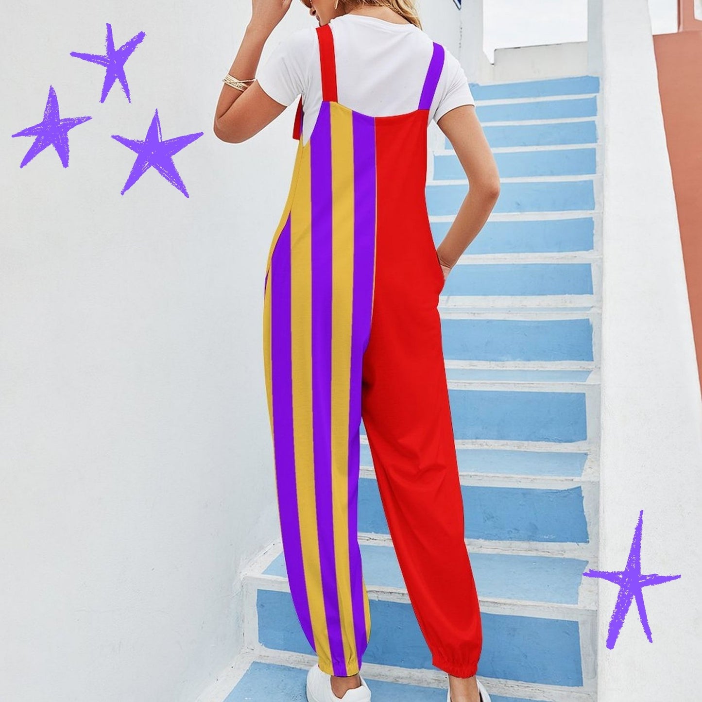 Humorous Jester Stripe Clown Suit