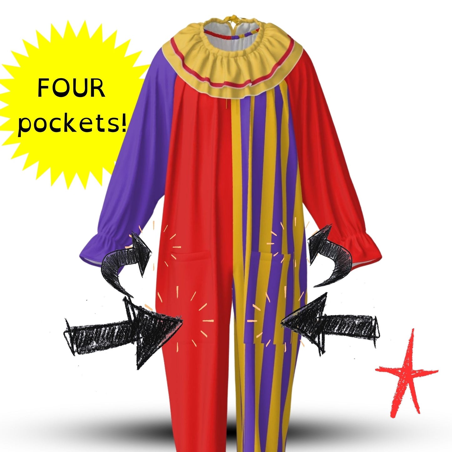 Humorous Jester Clown Suit w Collar