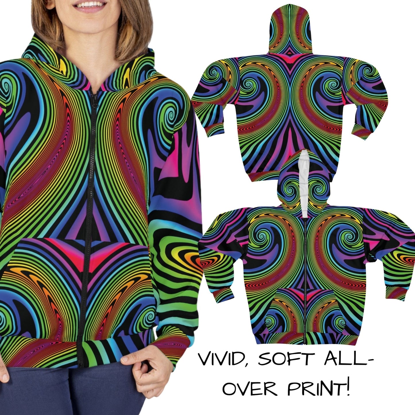 Hypno Rainbow Zip Up Hoodie
