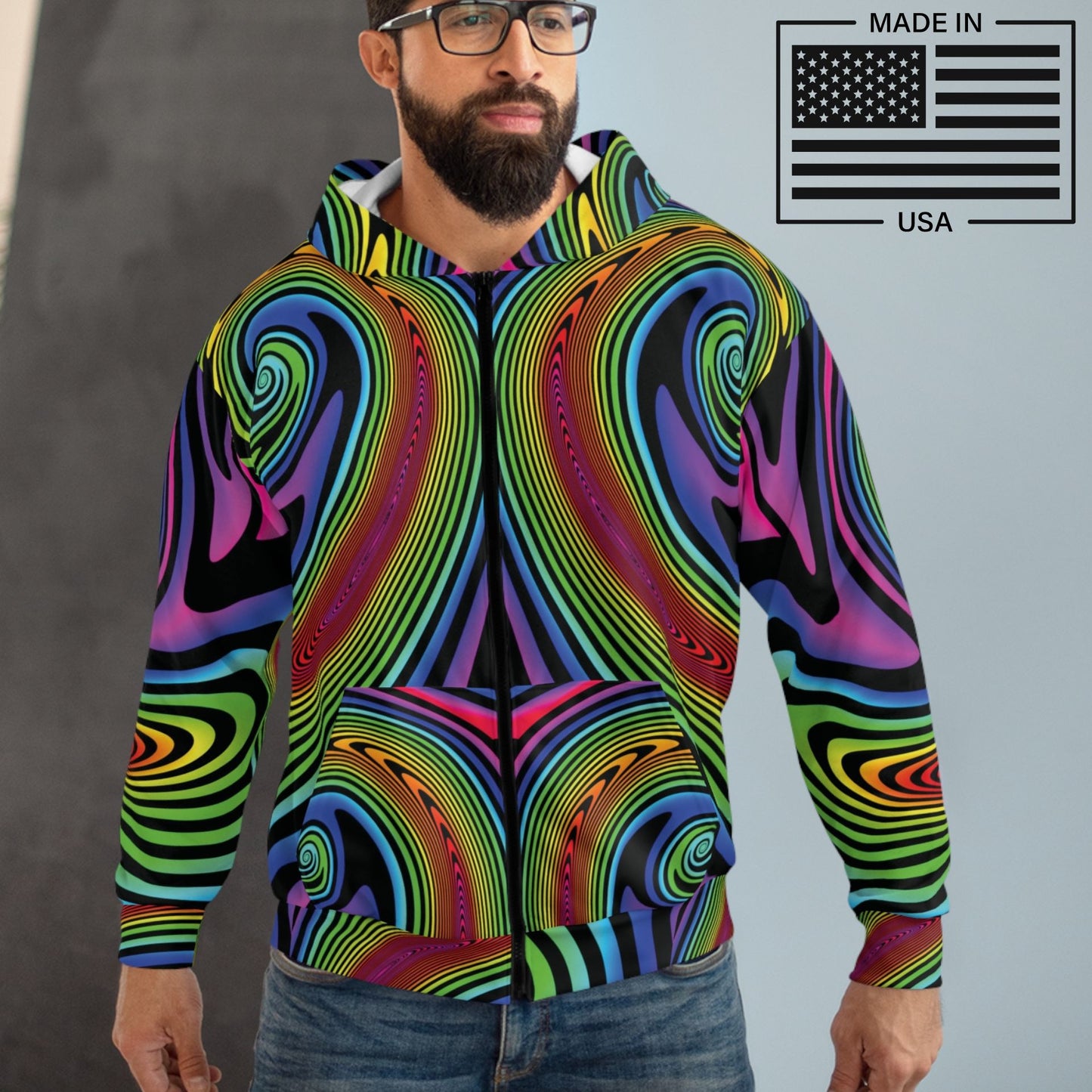 Hypno Rainbow Zip Up Hoodie