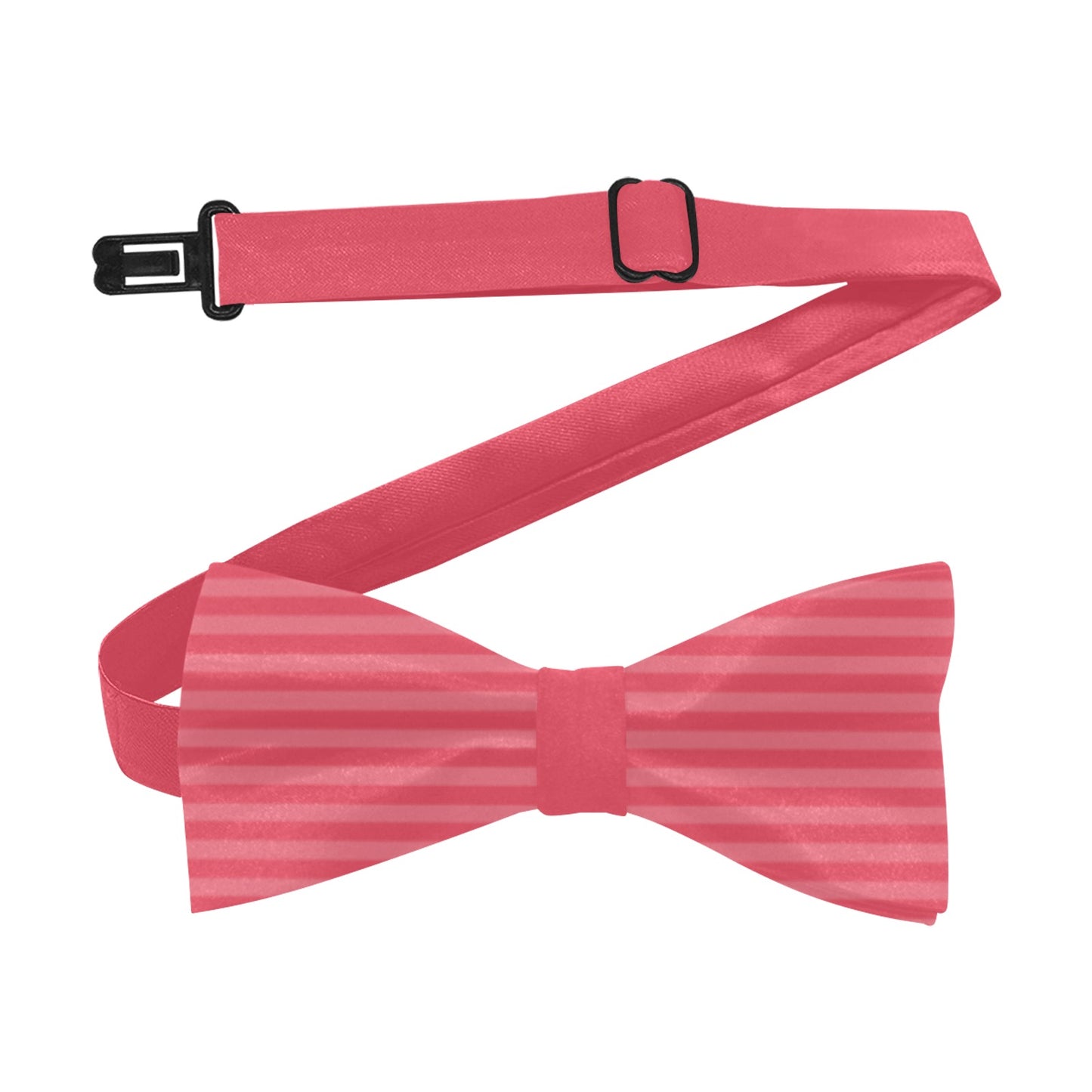 Red and delicately striped bow tie with a matching strap on a white background