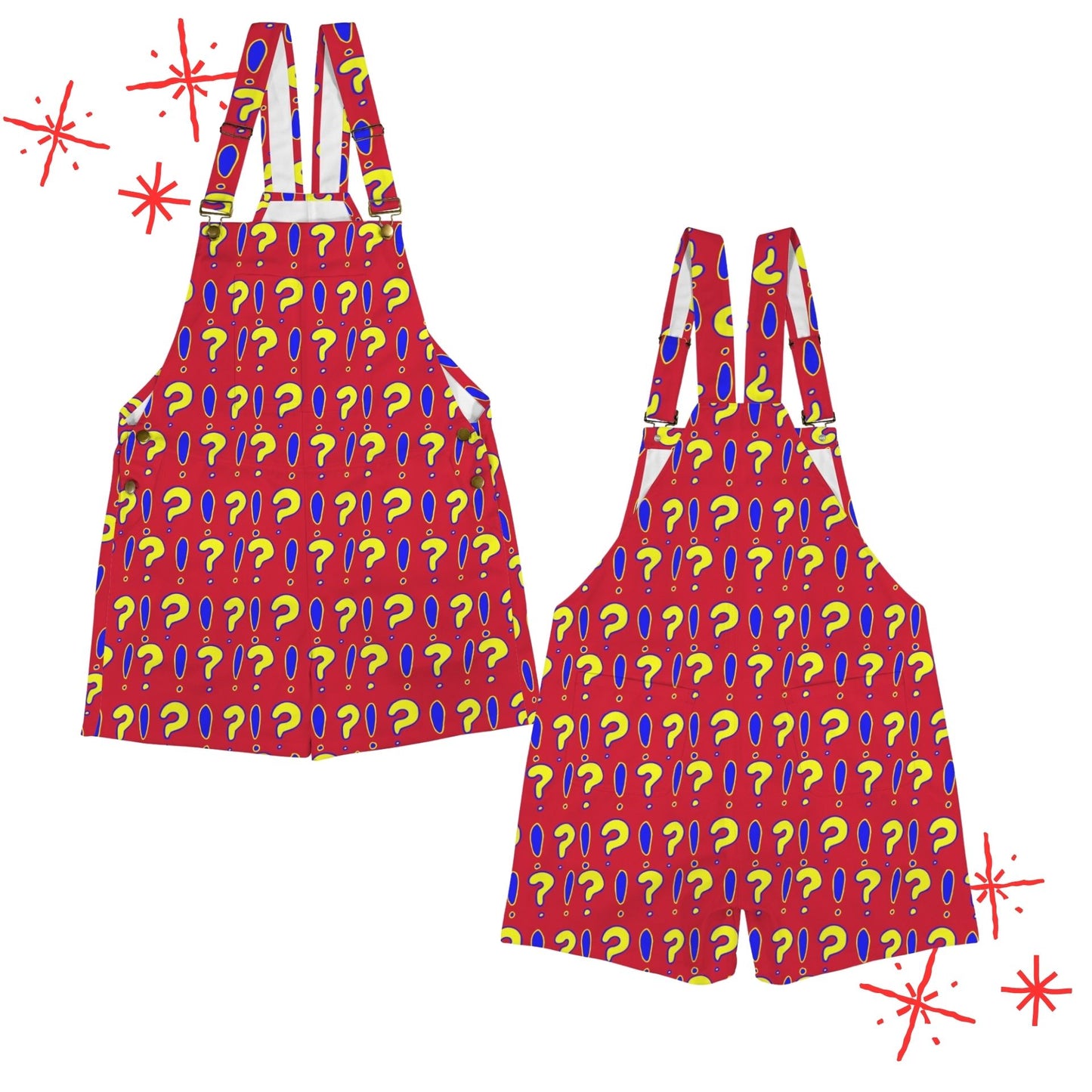 Interrobang On Red Shortie Overalls