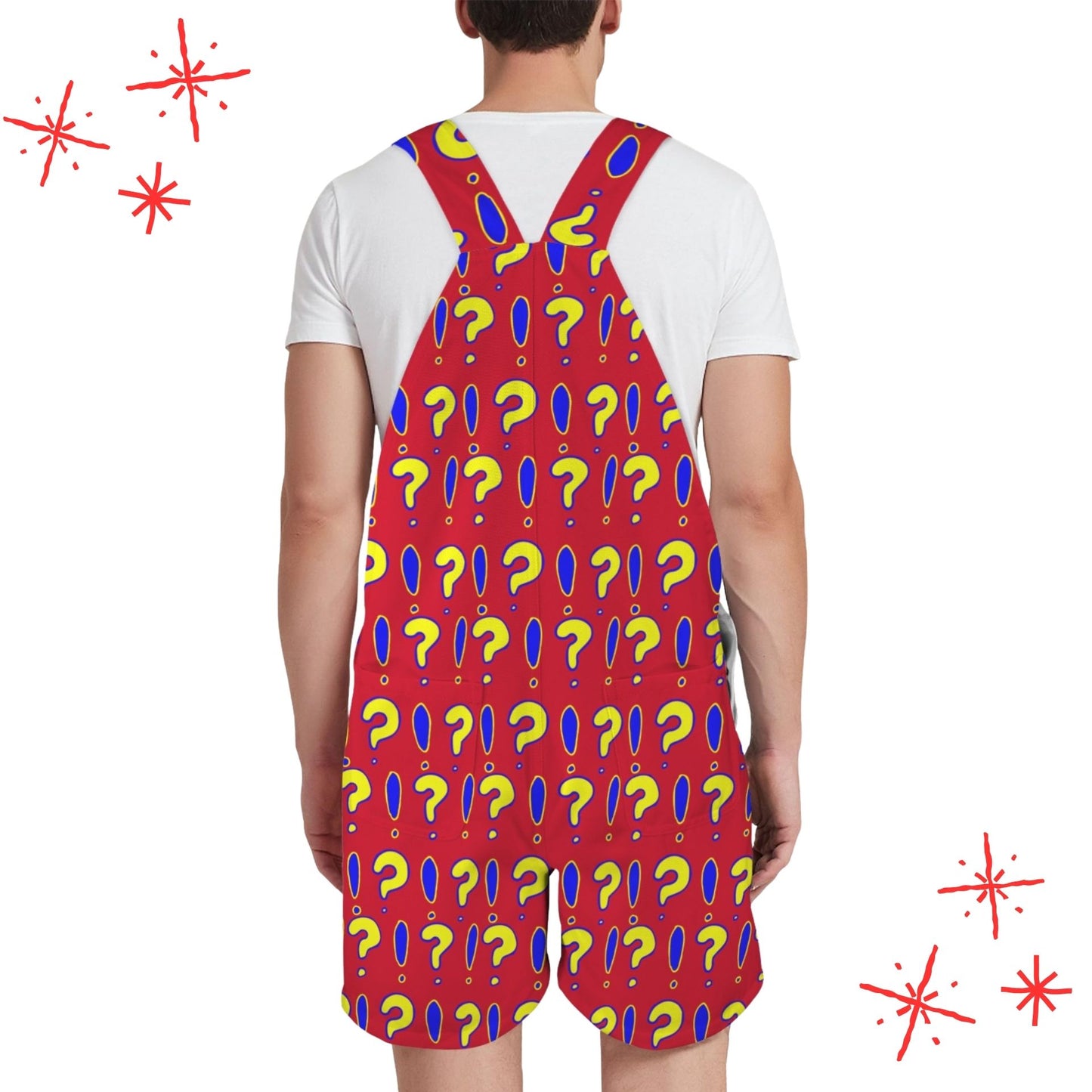 Interrobang On Red Shortie Overalls
