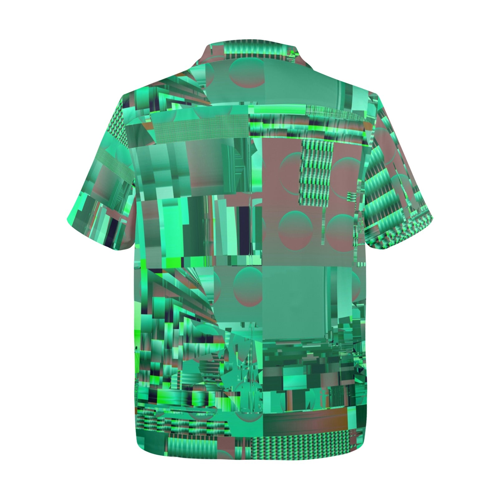 Short-sleeve shirt with a geometric pattern on a white background