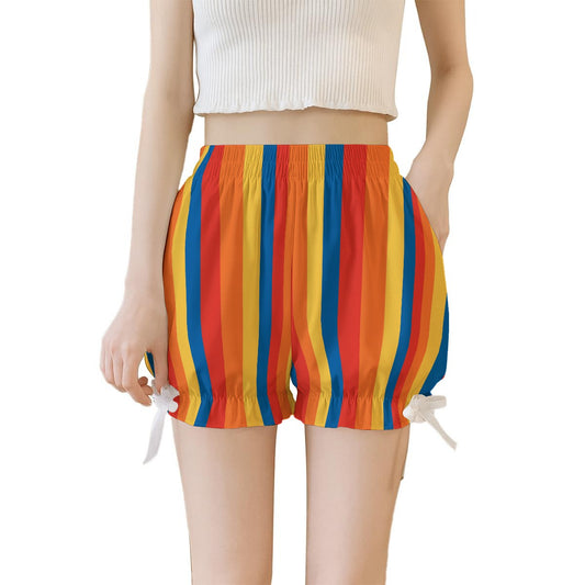 Jolly Stripe Puffy Clown Shorts in orange yellow red blue stripes