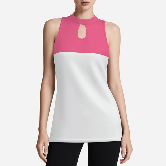 Key Cutout Mock Neck Tank Top in Hot Pink