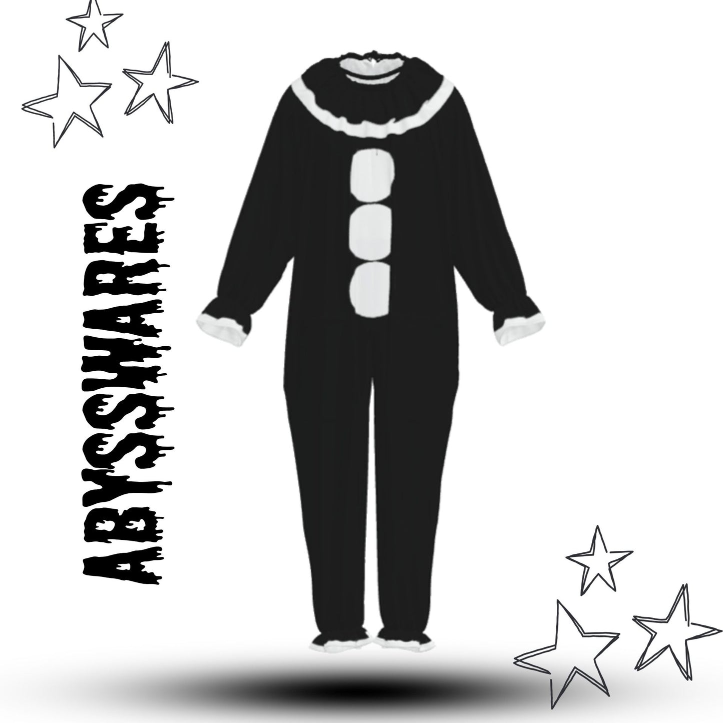 Koko the Clown Suit w Ruffle Collar Baggy Black Jumpsuit