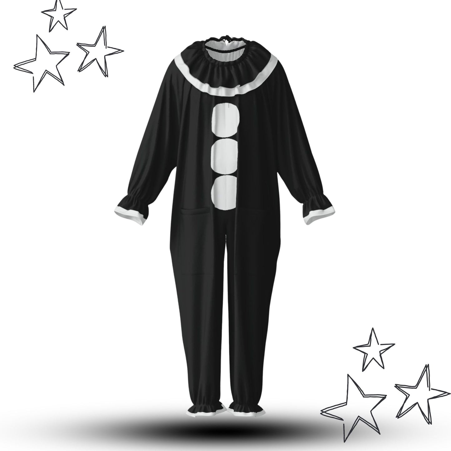 Koko the Clown Suit w Ruffle Collar Baggy Black Jumpsuit