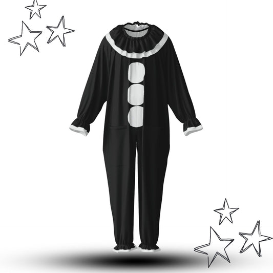 Koko the Clown Suit w Ruffle Collar Baggy Black Jumpsuit