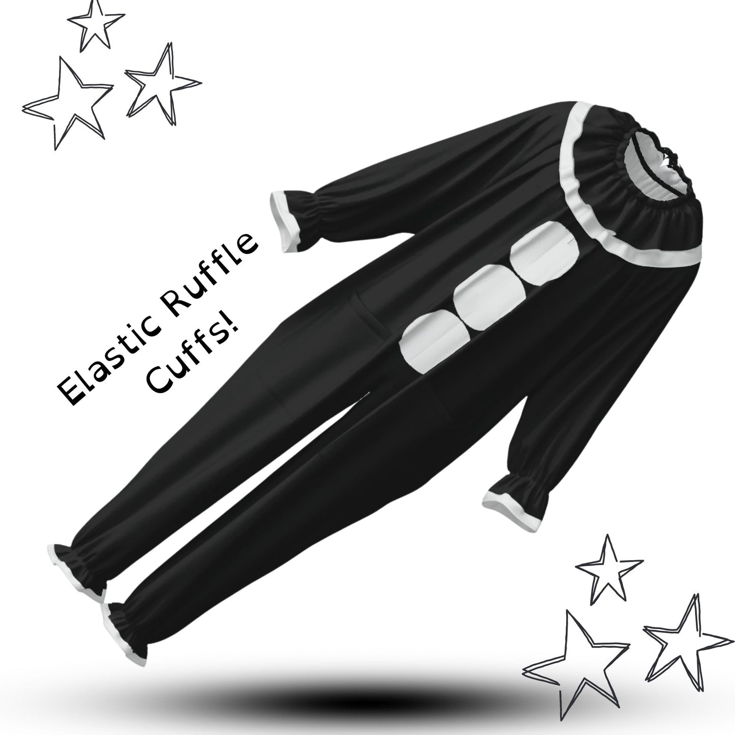Koko the Clown Suit w Ruffle Collar Baggy Black Jumpsuit