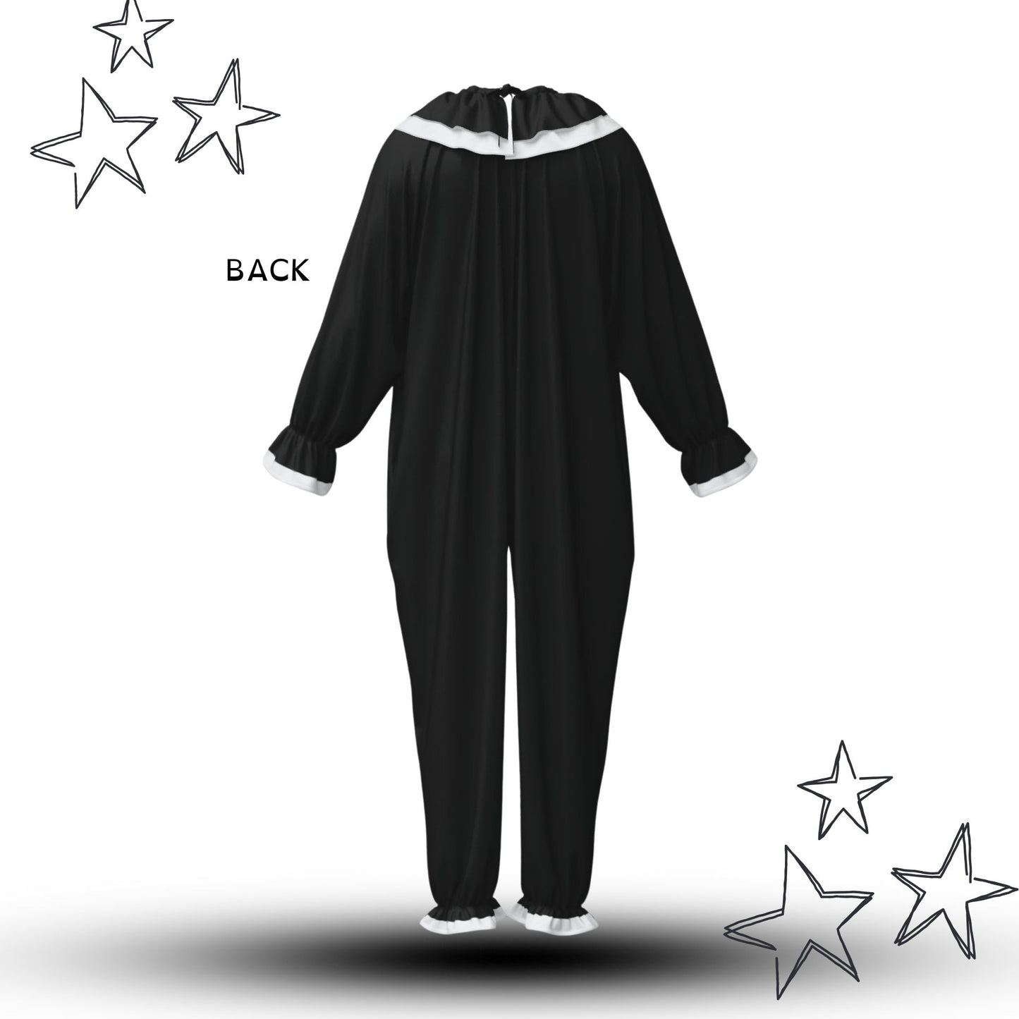 Koko the Clown Suit w Ruffle Collar Baggy Black Jumpsuit