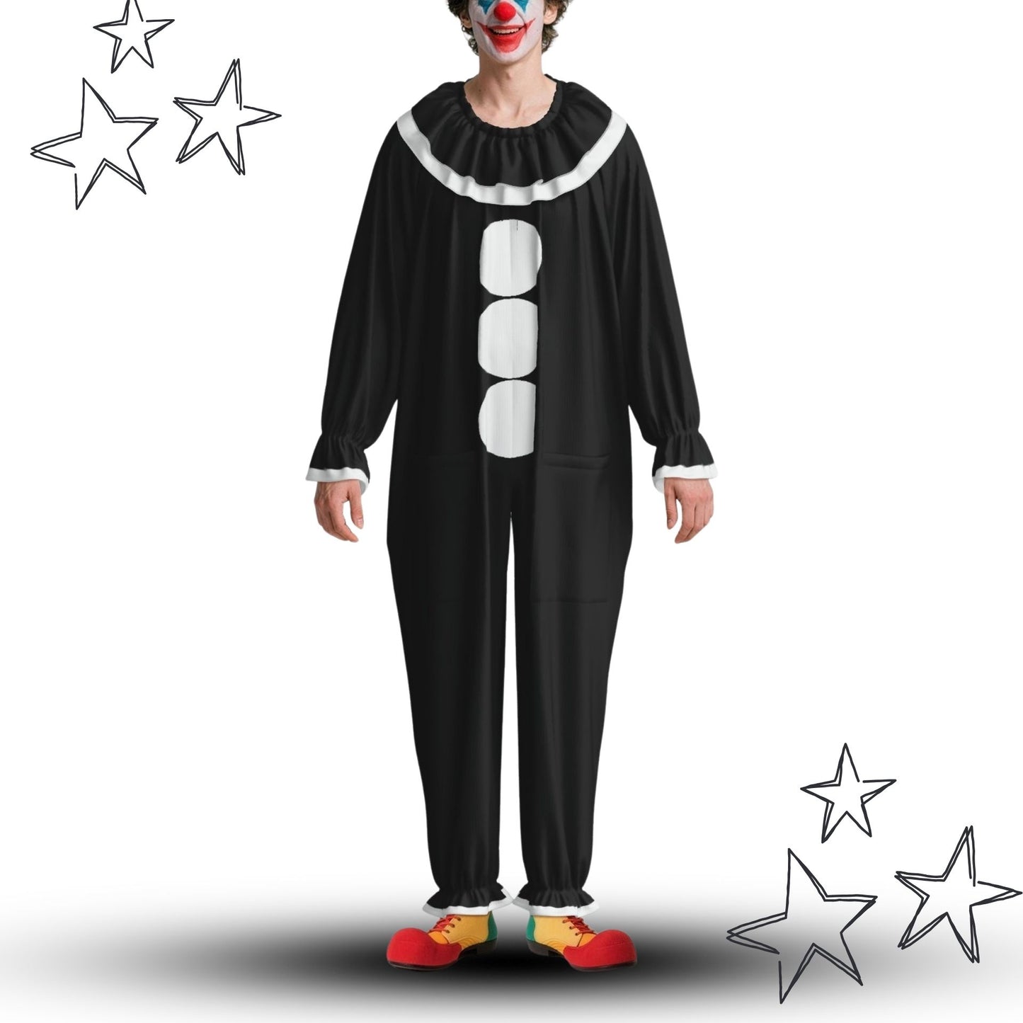 Koko the Clown Suit w Ruffle Collar Baggy Black Jumpsuit