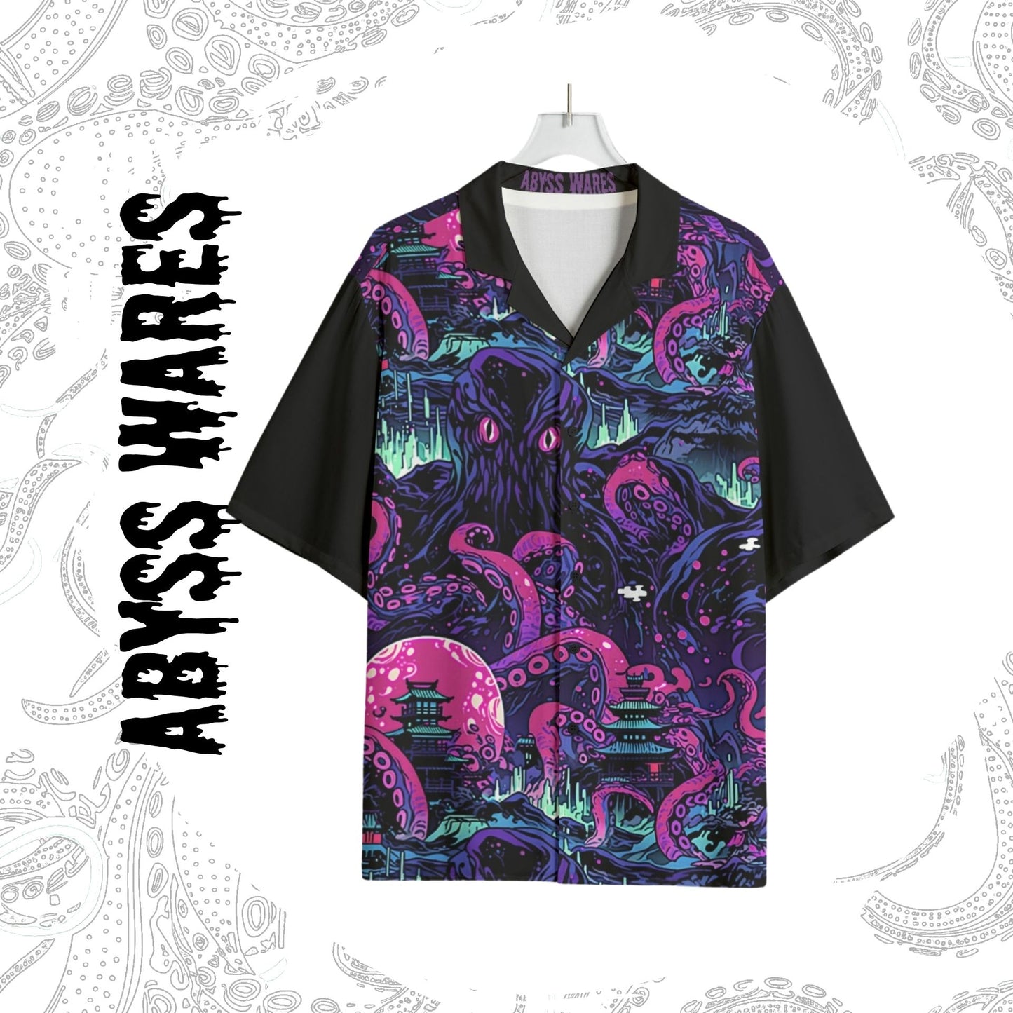 Kraken Invades Tokyo Bowling Shirt Weirdcore Hawaiian Shirts Nonbinary Purple Tentacle Anime Scene