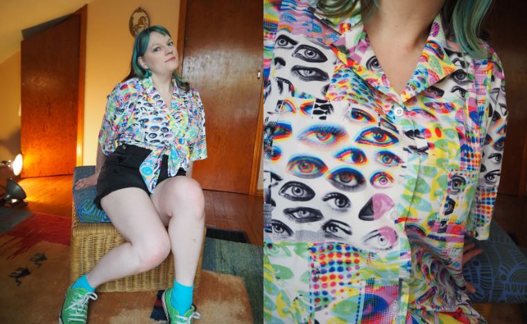 Eyes Glitch Button Up Blouse--USA-made