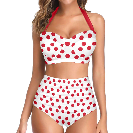 retro style bikini, white with red polkadots