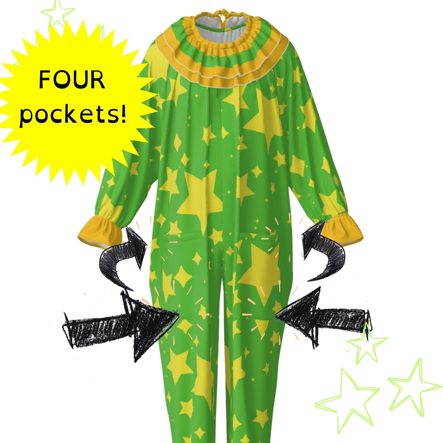Lemon Lime Stars Pro Clown Suit and Collar Set