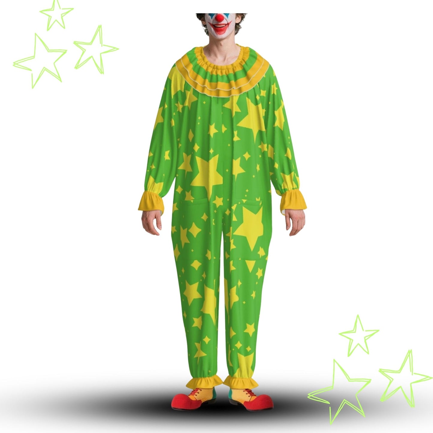 Lemon Lime Stars Pro Clown Suit and Collar Set