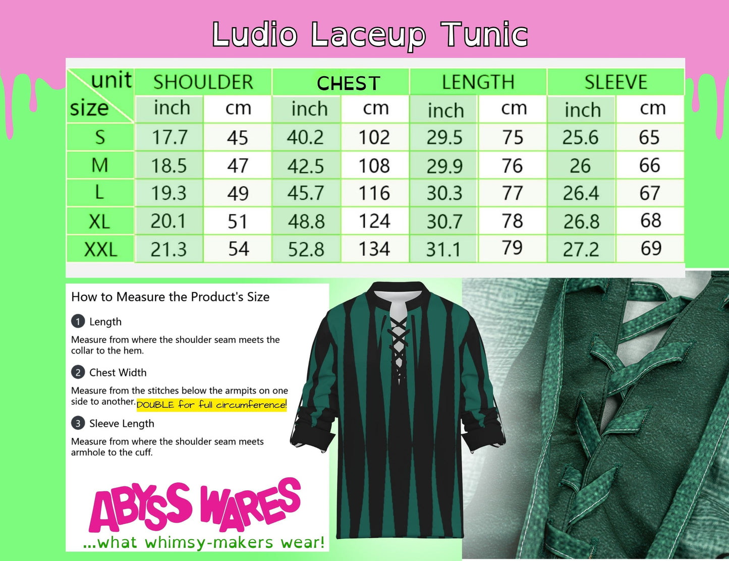 Ludio Laceup Tunic Tourmaline Green Slashed Mens Renfaire Jester Shirt