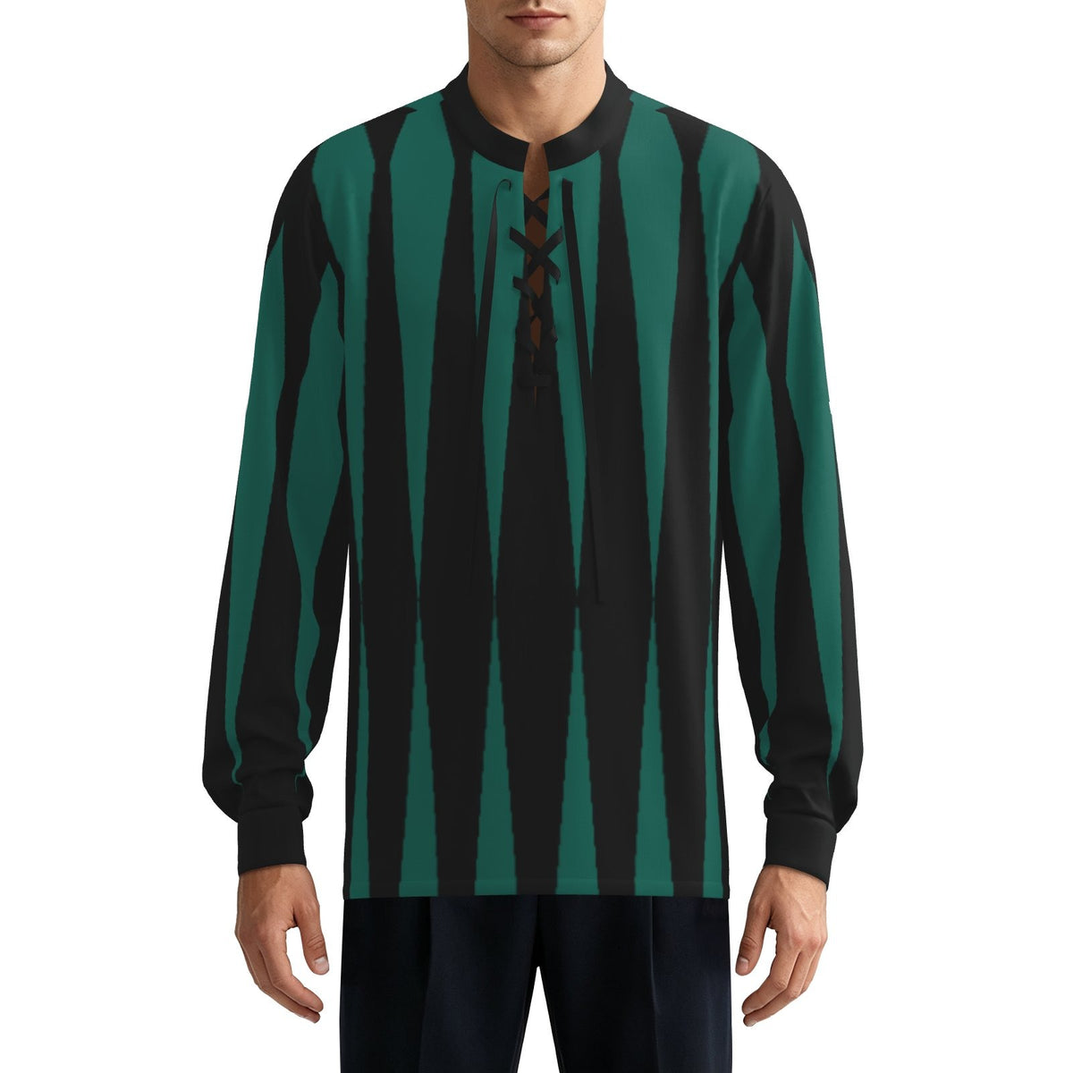 Ludio Laceup Tunic Tourmaline Green Slashed Mens Renfaire Jester Shirt